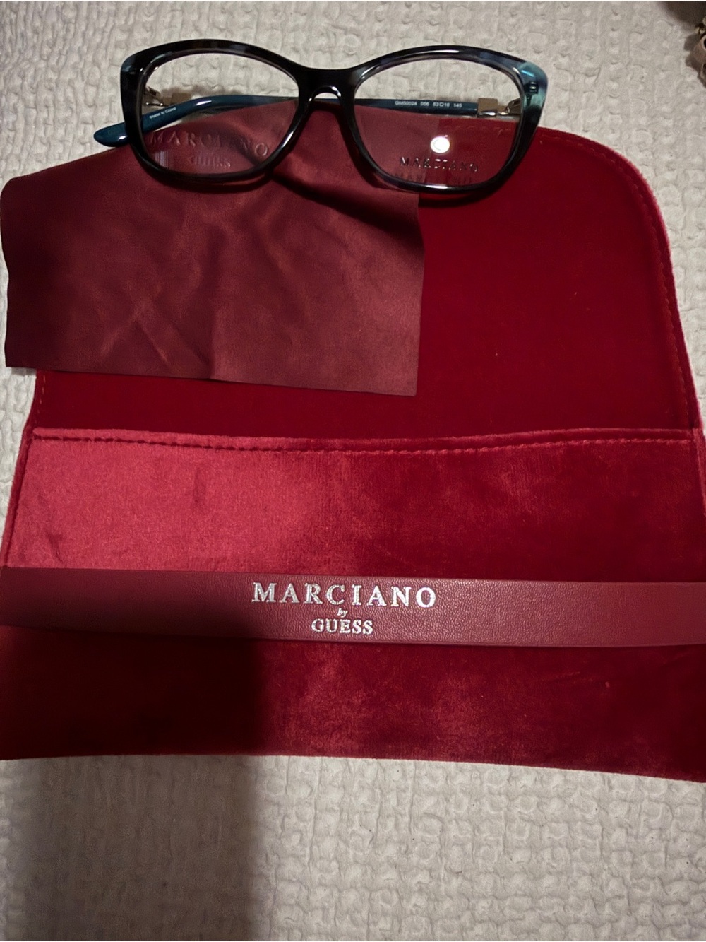 Marciano Black Frame Eyeglasses with Teal Temple Accents